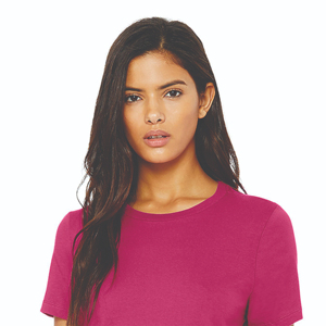 T-shirt femme à manches courtes en jersey décontracté, 100% coton peigné Airlume, filé à anneaux, 32 Single, 4.2 oz, couleur Berry, avec appliqué boutonné - Product Image 4