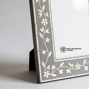 Luxury Bone Inlay Picture <b>Frame</b> with Floral Vine Design Home Decor Wood <b>Frame</b> in <b>Grey</b> Finish for Luxury Interiors - Product Image 3