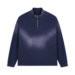 Nouveau design Sweat-shirt à capuche demi-zip délavé style vintage avec col montant pour homme, nouveau style - Product Image 3