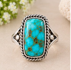 Anillo de Plata con Turquesa Mohave, Anillo de Plata de Ley 925, Anillo con Piedra Preciosa de Turquesa Azul, Anillo Estilo Boho Occidental - Product Image 2