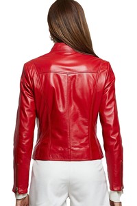 Chaqueta de Moto de Cuero PU para Mujer, Cuello Alto, Manga Larga, Cierre de Cremallera, Estilo Otoñal, Color Sólido, Largo Regular - Product Image 2