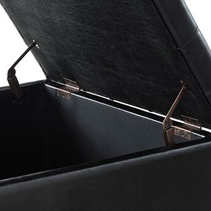 Grande Pouf Contenitore Quadrato Nero con Gambe in Legno, Tavolino da Caffè Imbottito con Bottoni e Finiture a Chiodo per Soggiorno - Product Image 6