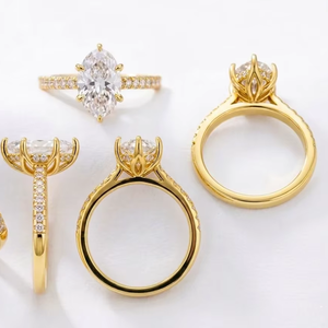 Anillo de eternidad con diamante ovalado de laboratorio alargado de 1.5 CT, chapado en oro de 9K, F VS1, con engaste de púas certificado - Product Image 1