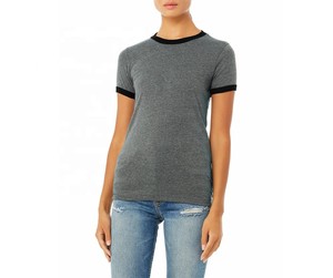 Camiseta Corta Beige con Cuello en V para Mujer, Estilo Urbano, con Ribete Marrón, Corte Holgado, Manga Corta, Informal, 100% Algodón, Transpirable, para Verano - Product Image 4