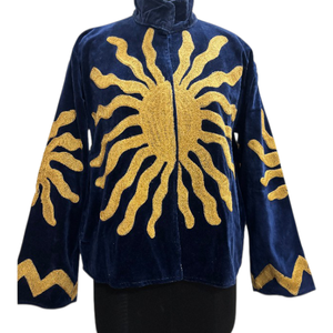 Veste en coton biologique matelassée brodée de fleurs bohèmes Suzani pour femmes, durable, respirante, pliable, écologique, pour toutes les saisons, idéale pour les voyages - Product Image 1