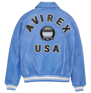 Veste bomber en daim bleu pour homme Huzu Enterprises, col rond, fermeture éclair sur le devant, style preppy, coupe classique, imperméable et coupe-vent - Product Image 2