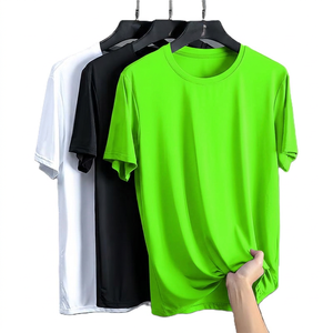 T-shirt à manches courtes pour homme, séchage rapide, couleur unie, col rond, décontracté, tricoté, coupe classique, 100% polyester, blanc, noir, gris - Product Image 4