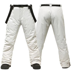 White Winter Ski & Snowboard Pants, Unisex Snow Trousers with Adjustable Waist <b>Belt</b>, Loose Fit Outdoor Snow Sports Pants - Product Image 1