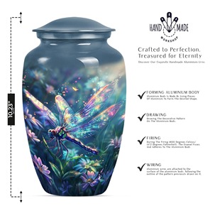 Urna Funeraria de Aluminio con Diseño de Libélula al Atardecer, para Cenizas de Adultos, Urna Conmemorativa con Diseño Oceánico, Hermosa Urna Grande - Product Image 3