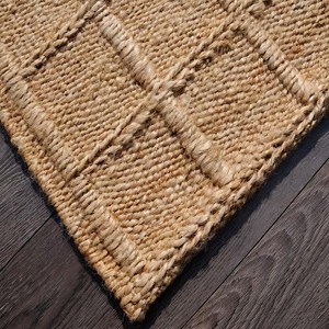 Tapis en jute blanc naturel tissé à la main, couleur unie, style moderne farmhouse, extra épais, adapté aux animaux domestiques, antidérapant, pour salon et chambre à coucher - Product Image 4