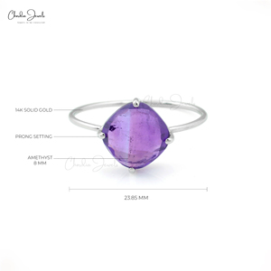 แหวนพลอยอเมทิสต์แท้ 8 มม. แบบฝังหนามเตย ทองคำขาว 14k แหวนประจำเดือนเกิด พร้อมส่ง ไซส์ US 6.5 รุ่นใหม่ล่าสุด ปี 2026 - Product Image 2
