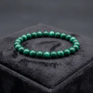 Bracelet extensible en malachite naturelle Ha Gems, style bohème, perles de 8 mm, pierre verte rayée de haute qualité, unisexe, pour femme - Product Image 3