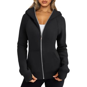 Sweat à capuche zippé en molleton 100 % coton pour femme, coupe ajustée, avec trous pour les pouces, respirant et écologique, veste de sport décontractée pour la gym, le yoga et les activités sportives - Product Image 2