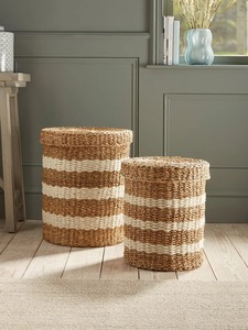 Juego de 2 cestas de mimbre blanco a rayas, cestas de almacenamiento hechas a mano, venta al por mayor, ecológicas, hechas en Vietnam - Product Image 6