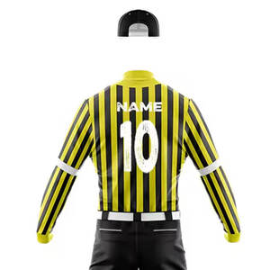 Men's Yellow Black Striped Soccer Jersey Full Sleeve Button Front Fitted Moisture Wicking Uniform with Pants and <b>Cap</b> - Product Image 6