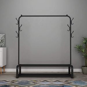 Moderno tendedero de ropa de acero inoxidable negro con un solo poste y organizador de ropa con estante para zapatos para sala de estar - Product Image 5