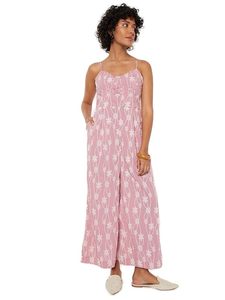 Women's Pink Floral Print Spaghetti Strap <b>Jumpsuit</b> Full Length Loose Fit Casual Spring Summer Wear <b>With</b> <b>Pockets</b> - Product Image 1