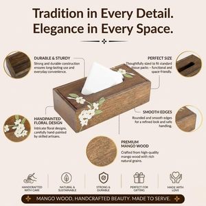 Handcrafted Wooden Tissue <b>Box</b> Cover <b>Floral</b> Inlay Decorative Napkin Holder Rustic Tissue Dispenser for Bathroom Living Room - Product Image 4