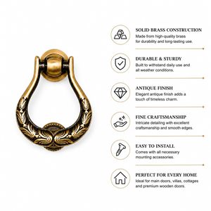 Premium Brass Door Knocker for Main Door Heavy Duty Decorative Door Knocker Vintage Antique Finish Home Entrance <b>Hardware</b> - Product Image 5
