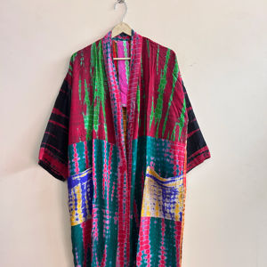 Robe kimono en soie d'été pour femme, peignoir de plage, kimono de luxe fait main - Product Image 1