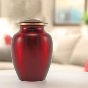 Classic Red Metal Cremation Urn Round Shape Traditional Design Sympathy Gift for Adult <b>Memorial</b> Funeral Storage Container ashes - Product Image 4