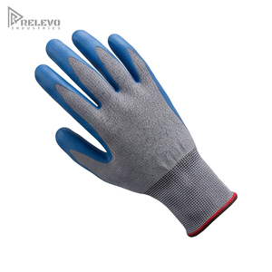 Custom Industrial Work Safety <b>Gloves</b> Grey Cut Resistant <b>Knit</b> Shell Blue Nitrile Coated Palm Touchscreen Fingertip Safety - Product Image 2