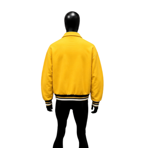 Blouson bomber jaune moderne, couleur unie, fermeture éclair, col rabattu, style décontracté, matière polyester, vêtement d'automne, style streetwear - Product Image 2