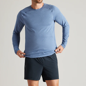 T-shirt à manches longues pour homme, gris, col rond, coupe classique, couleur unie, décontracté, tricoté en coton respirant - Product Image 1