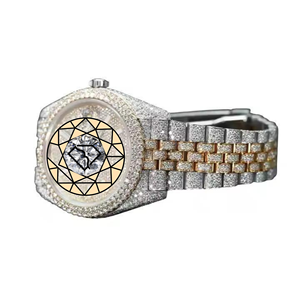 Reloj de Cuarzo Analógico Unisex de Lujo, Simple, con Caja de Acero Inoxidable, Cristal de Moissanita, Esfera con Diamantes, 46 mm, Cierre Oculto con Botón de Presión - Product Image 4