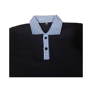 เครื่องแบบนักเรียนของเด็กผู้ชายสีทึบเสื้อยืดแขนสั้นมีจีบลายสก๊อตดีไซน์แบบพรีเมี่ยม - Product Image 3