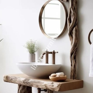 Luxury Handcrafted Modern Antique Solid Wood Eco-Friendly Durable Bathroom Vanity Wall Mirror Included Polished Finish Washstand - Product Image 2