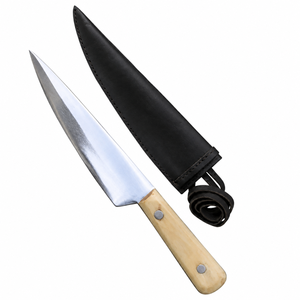 Cuchillos fijos con mango de marfil y hoja plateada, con funda de cuero marrón, bolster de latón, filo puntiagudo y cordón para colgar, para uso en exteriores. - Product Image 1