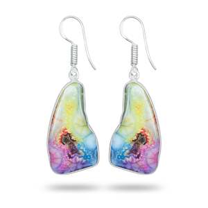 Boucles d'oreilles pendantes ethniques pour femmes, plaquées argent, avec pendentif en forme de tranche de Druzy, bijoux fantaisie en gros, cadeau idéal pour les fêtes, Inde - Product Image 4