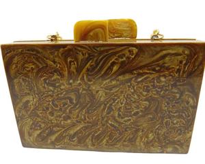 Golden Marble Finish Resin Clutch <b>Box</b> Purse Bags with Fashionable Chain Decoration Canvas Lining and Cover Closure Type - Product Image 2