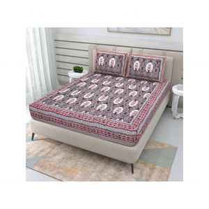 Hoja doble bordada de algodón 100% impresa a mano de color oscuro hecha en la India con tintes de bajo impacto para minoristas de ropa de cama verde - Product Image 1