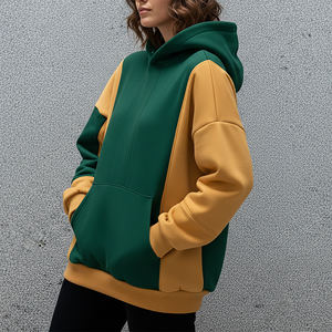 เสื้อฮู้ดดี้ผู้หญิงคุณภาพสูง สตรีทแวร์ แฟชั่นทันสมัย ทูโทน ทรงหลวม สกรีนโลโก้ดิจิทัลตามสั่ง ปักลาย 3 มิติ ผ้าฟลีซ - Product Image 3