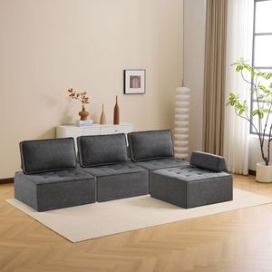 Dark Gray Linen <b>Wooden</b> Frame <b>Sofa</b> Versatile & Customizable for Small Apartment Living Room Needs - Product Image 5