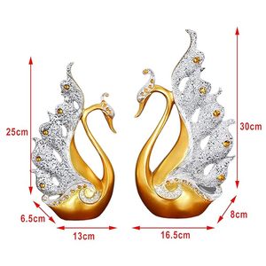 Elegantes Figuras de Resina de Pareja de Cisnes, Dorado y Blanco, Decoración Romántica para el Hogar - Product Image 2