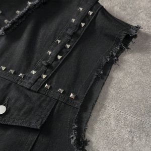 Custom Black Studded Denim Vest for Men <b>Punk</b> Streetwear Sleeveless Button Up <b>Jacket</b> OEM ODM Wholesale Factory Apparel Pro Export - Product Image 2