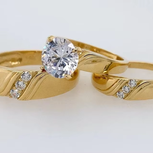 Moissanite Engagement <b>Ring</b> Vintage Round Brilliant Cut Yellow Gold Plated 925 <b>Silver</b> Luxury Wedding <b>Ring</b> <b>Set</b> Unisex 8gm - Product Image 1