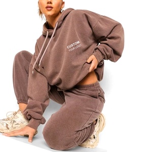 Women's Solid Color Hooded <b>Tracksuit</b> Set Full Sleeve Loose Fit Cotton Sweatshirt and Pants Casual Autumn Wear with Side Pockets - Product Image 4