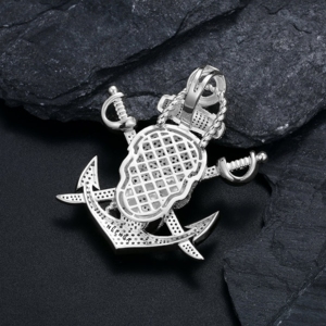 Colgante Pirata Totalmente Cubierto de Diamantes - Colgante de Plata de Ley 925 con Moissanita, Colgante Pirata con Moissanita, Colgante Pirata de Plata - Product Image 5