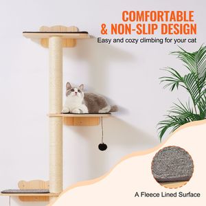 Mensola Galleggiante a Parete per Gatti e Cani a 4 Livelli, Capacità 40 Libbre, in Legno di Pino da 12 mm, con 4 Piattaforme per il Salto, per la Primavera - Product Image 5