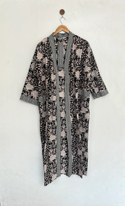 Bata Kimono de Algodón 100% Tejido Suave y Transpirable con Estampado de Bloques y Dibujos Animados Naaz para Mujer, Camisón de Verano Hecho a Mano con Cuello en V, ODM - Product Image 2