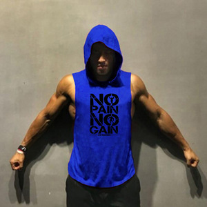 Men's Custom Logo 100% Polyester Gym Vest Breathable Quick Dry Knitted Sports Tank <b>Top</b> Casual Workout Sleeveless Hoodie 180g - Product Image 4