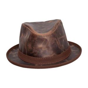 Chapeau Fedora en cuir vieilli de haute qualité, style western rétro, à large bord, pour hommes, logo personnalisé OEM ODM - Product Image 5