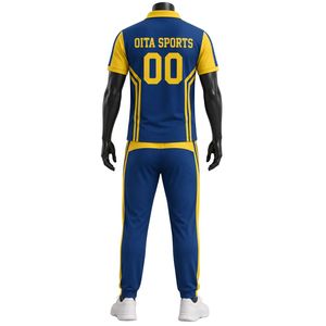 Men's Blue Yellow Sublimation Cricket Set Jersey and Pants Short Sleeve Team Sports Uniform Outdoor Game Wear <b>Athletic</b> - Product Image 2