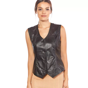 Nuevo Diseño 2026, Chaleco de Cuero para Mujer, Temporada Primavera-Otoño, con Bolsillos, Chaleco de Cuero de Alta Calidad para Mujer - Product Image 1