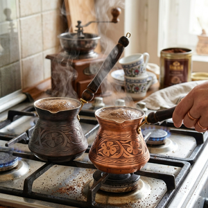 หม้อกาแฟทองแดงตีลายแบบช่างฝีมือ |   เครื่องชงกาแฟแบบดั้งเดิมของตุรกี |   ของตกแต่งห้องครัวคุณภาพสูง |   คำสั่งซื้อสินค้าขายส่งแบบกำหนดเองจำนวนมาก - Product Image 3