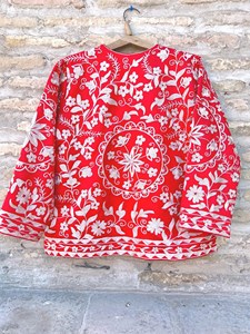 Luxury Boho Velvet Floral Embroidery Red Suzani <b>Jacket</b> <b>Women</b> Stand Collar Ethnic Style Handmade <b>Spring</b> Wear - Product Image 4